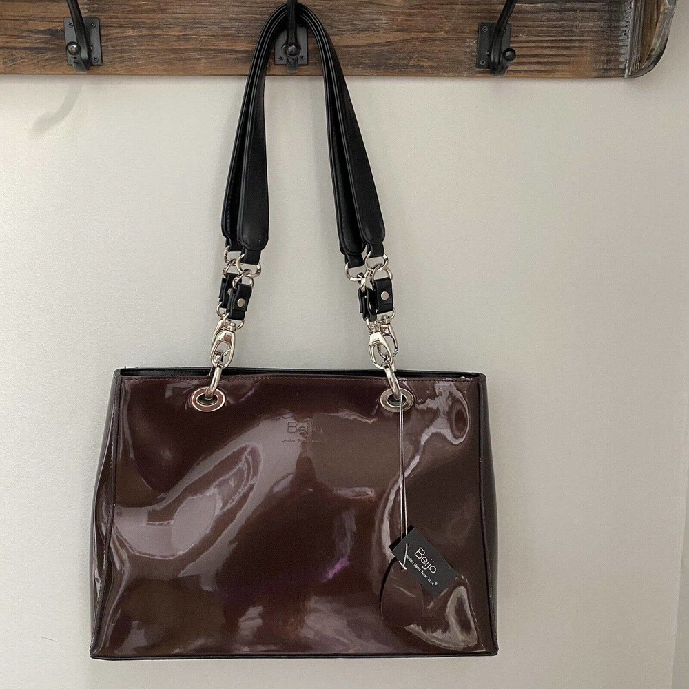 BEIJO Purse Brown Patent Leather Shiny NEW